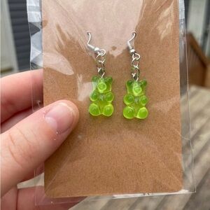 Hand-pieced Green Gummy Bear Earrings